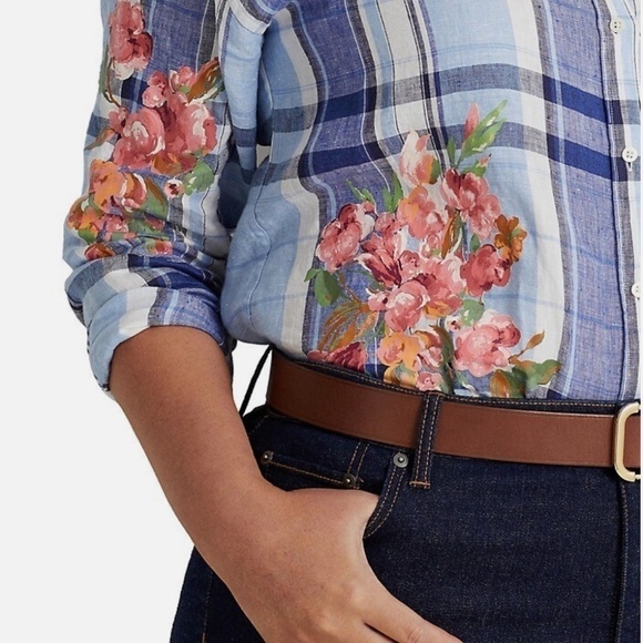 NWT Polo RALPH LAUREN LINEN PLED WHITE/BLUE FLORAL BUTTON DOWN SHIRT SIZE US XL - Picture 3 of 8